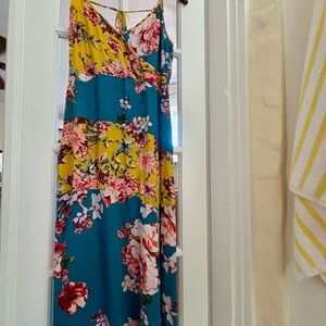 Floral Maxi Dress in Teal and Yellow